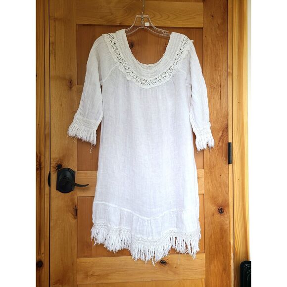 Romantic Boho 100% Cotton White Mini Dress Swim Cover Up Resort Vacation MEDIUM‎ - Picture 8 of 10